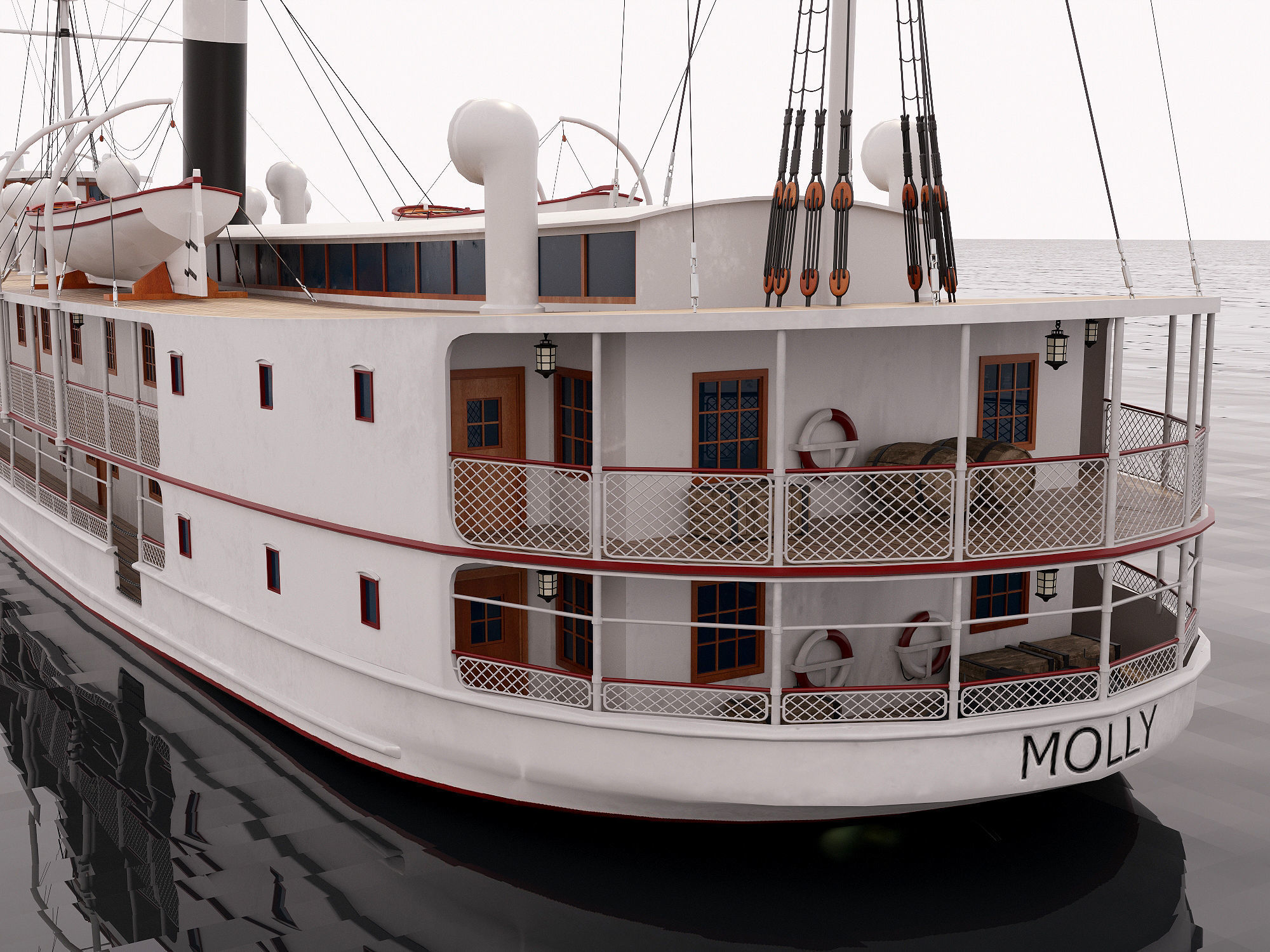 VINTAGE PASSENGER STEAMSHIP Low-poly 3D model_1