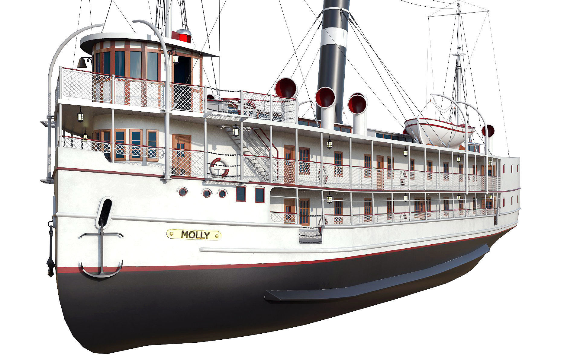 VINTAGE PASSENGER STEAMSHIP Low-poly 3D model_5