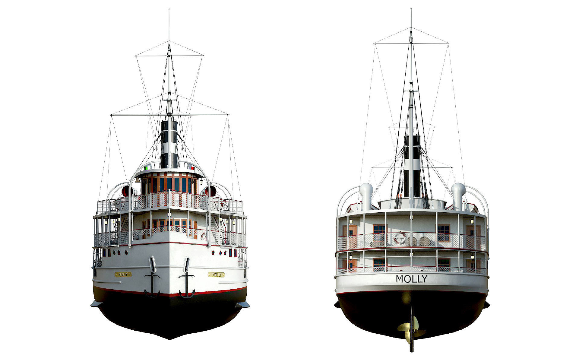VINTAGE PASSENGER STEAMSHIP Low-poly 3D model_7