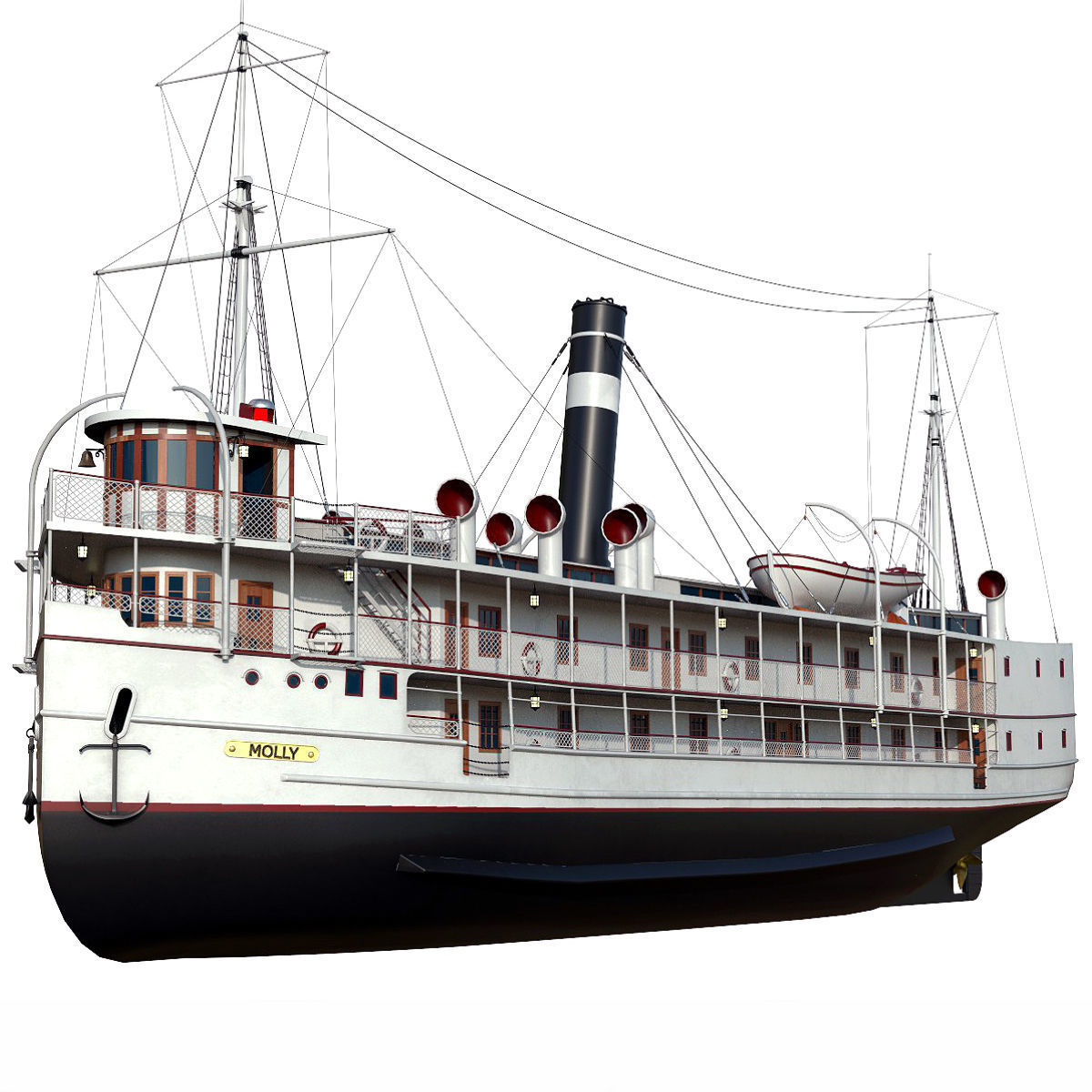 VINTAGE PASSENGER STEAMSHIP Low-poly 3D model_4