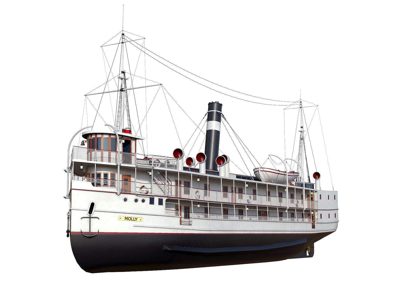 VINTAGE PASSENGER STEAMSHIP Low-poly 3D model_15