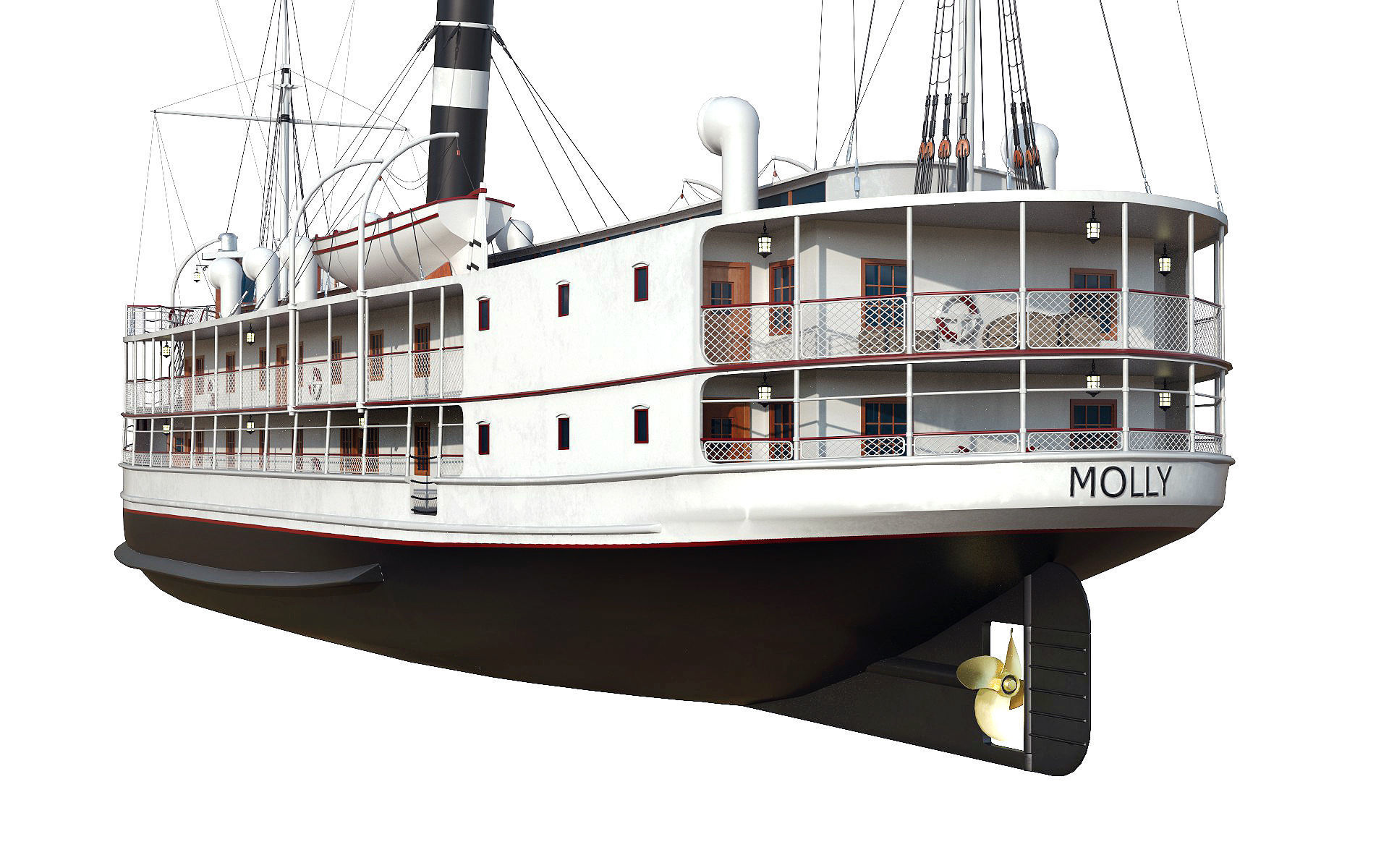 VINTAGE PASSENGER STEAMSHIP Low-poly 3D model_6