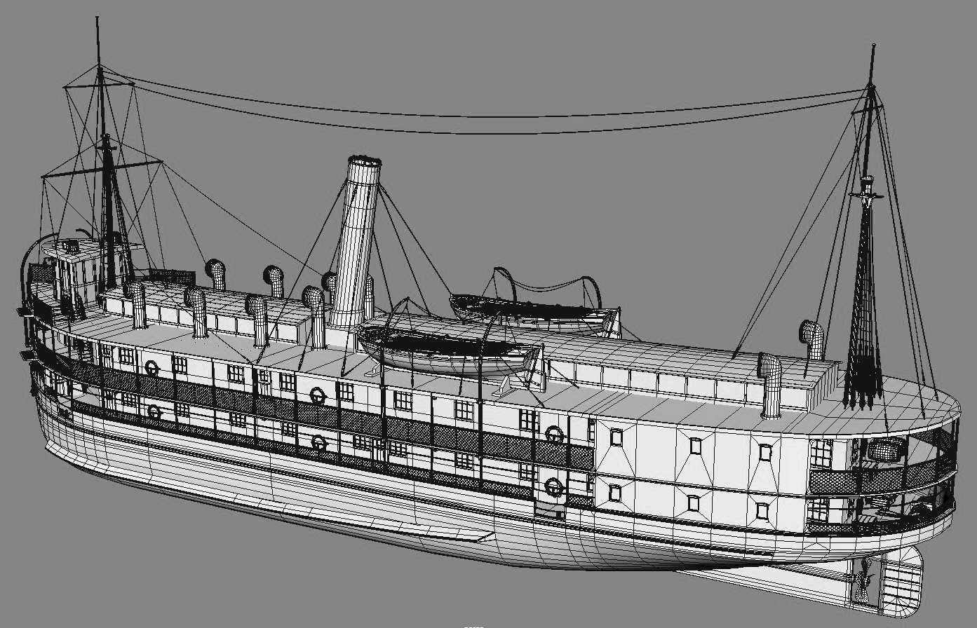 VINTAGE PASSENGER STEAMSHIP Low-poly 3D model_2