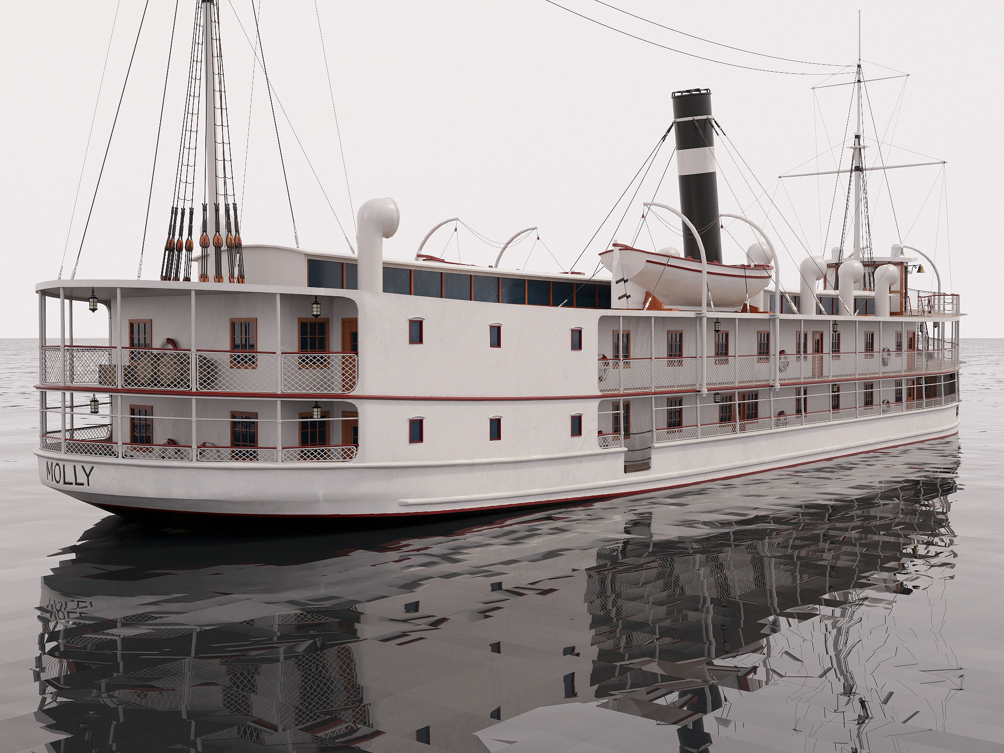 VINTAGE PASSENGER STEAMSHIP Low-poly 3D model_0
