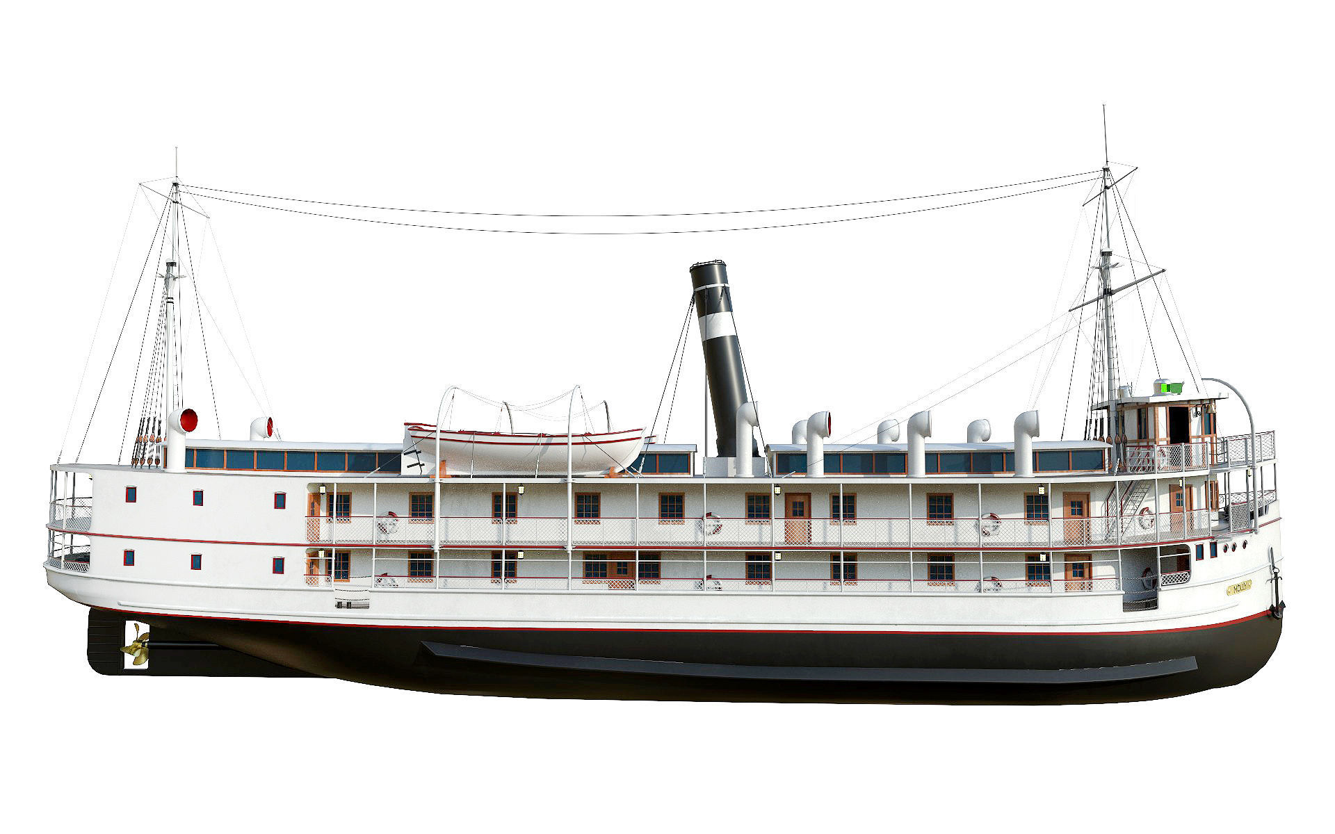 VINTAGE PASSENGER STEAMSHIP Low-poly 3D model_11