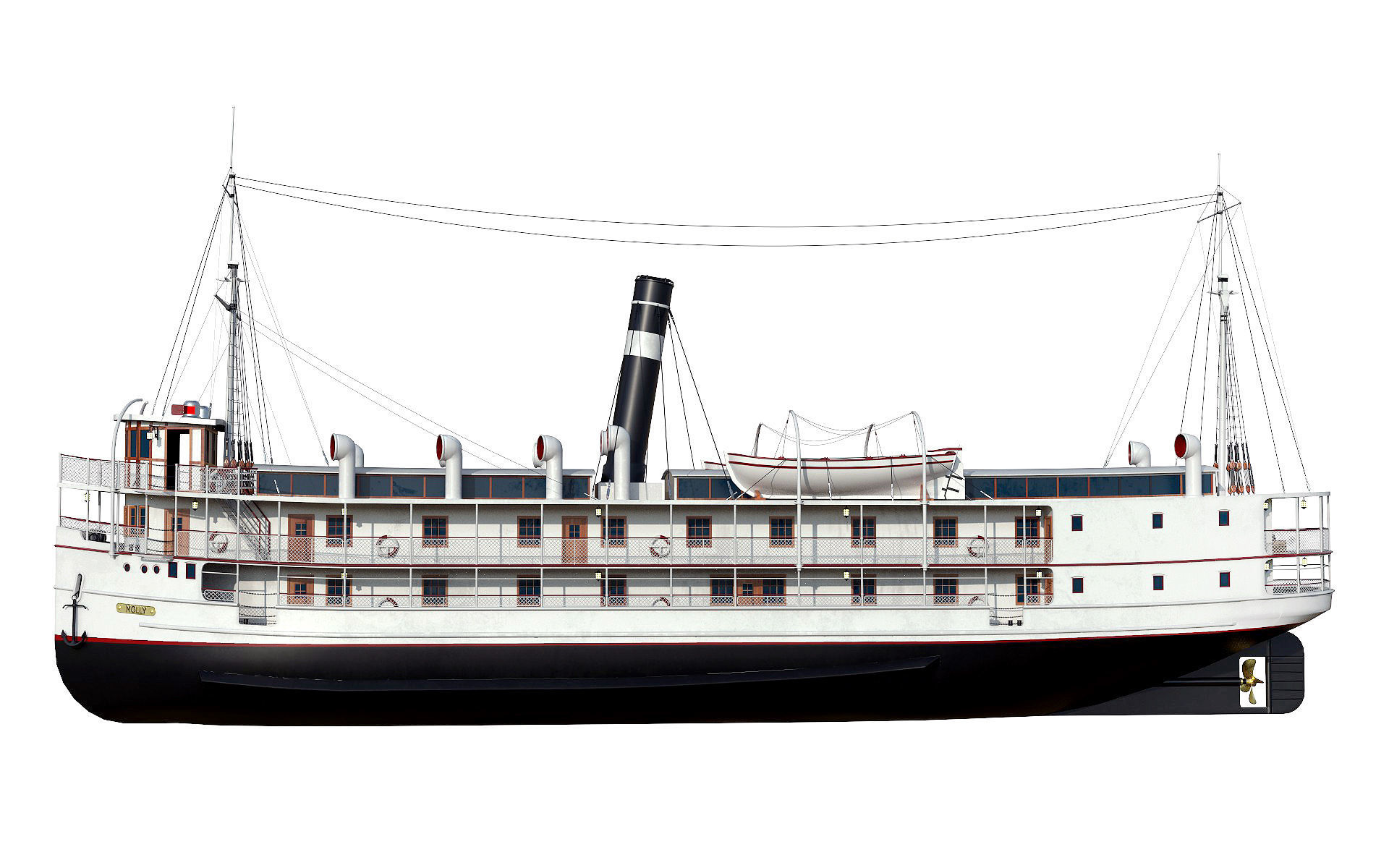 VINTAGE PASSENGER STEAMSHIP Low-poly 3D model_3
