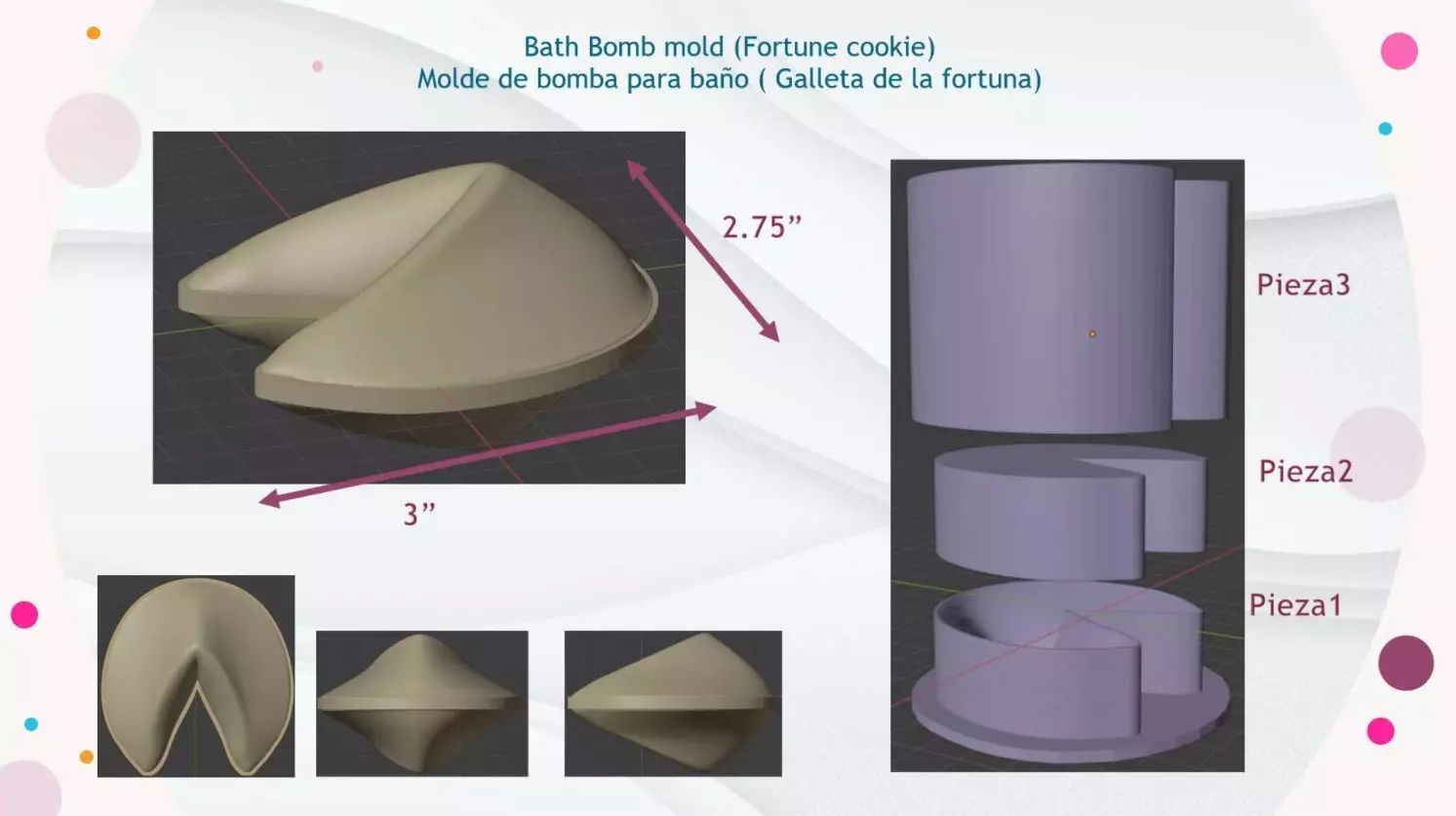 Fortune cookie mold Bath bomb Solid shampoo 3D print model 3D print model