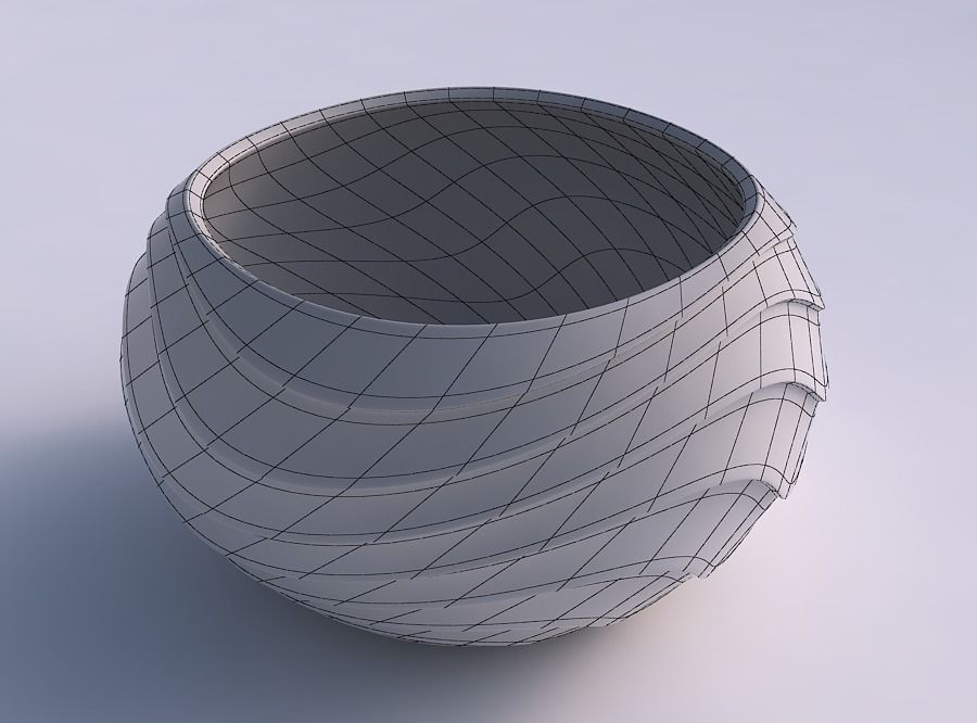Bowl spheric twisted with horizontal wavy inverted layers 3D print model_5