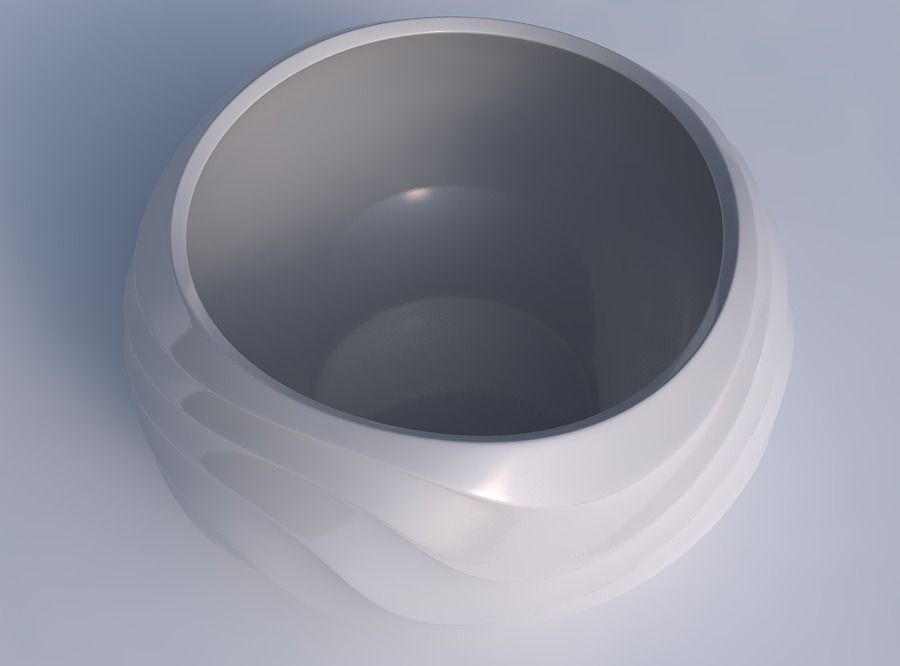 Bowl spheric twisted with horizontal wavy inverted layers 3D print model_1