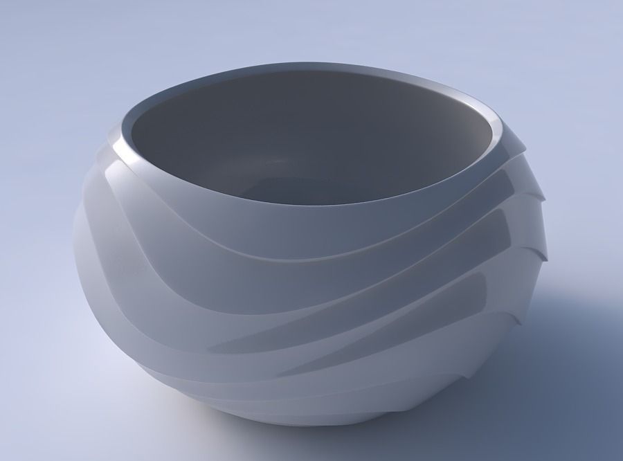 Bowl spheric twisted with horizontal wavy inverted layers 3D print model_3
