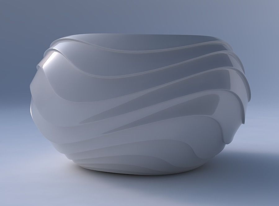 Bowl spheric twisted with horizontal wavy inverted layers 3D print model_4