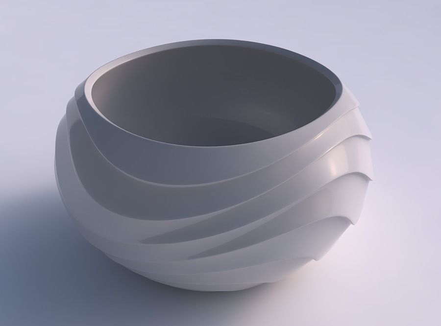 Bowl spheric twisted with horizontal wavy inverted layers 3D print model_0