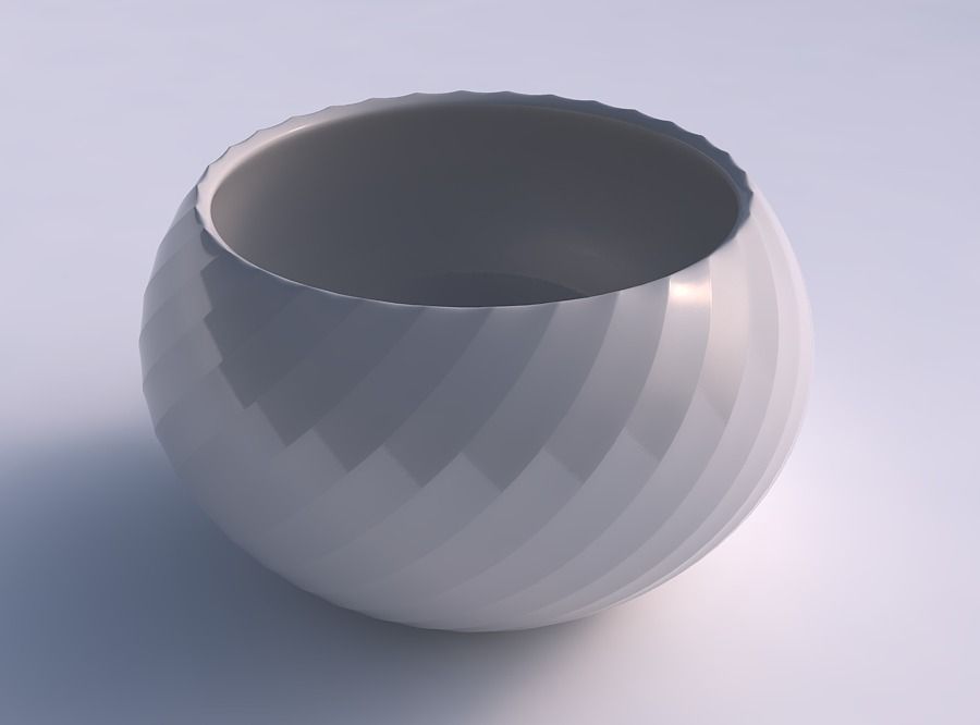 Bowl spheric twisted with fine bands uniform vertical 3D print model_0