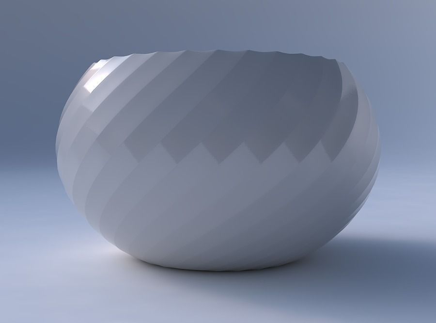 Bowl spheric twisted with fine bands uniform vertical 3D print model_4