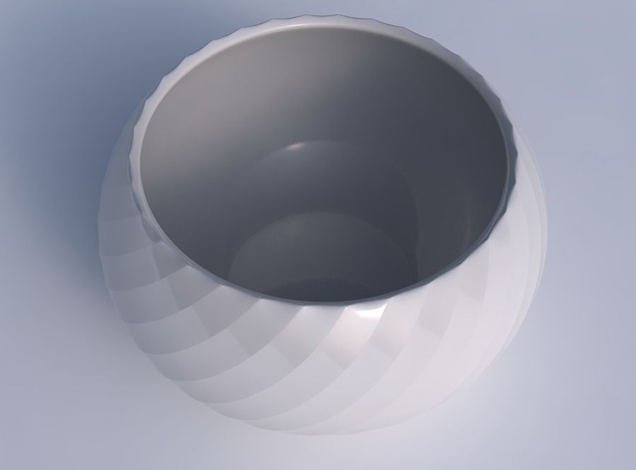 Bowl spheric twisted with fine bands uniform vertical 3D print model_1
