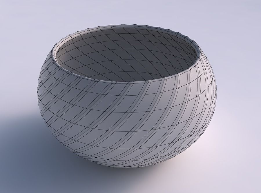 Bowl spheric twisted with fine bands uniform vertical 3D print model_5