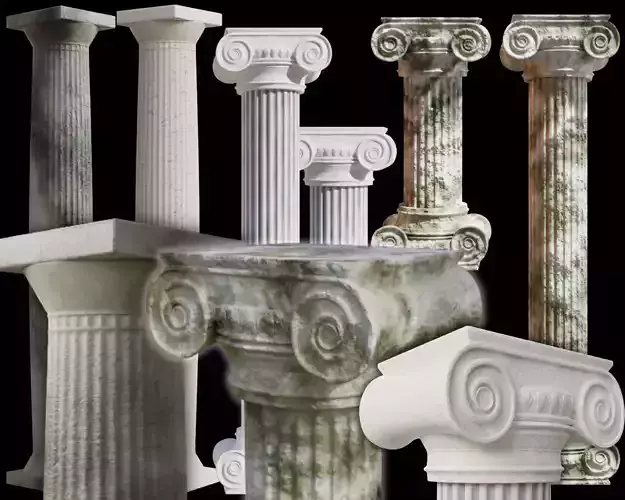 Columns set Clean and old mossy versions 3D Model Collection