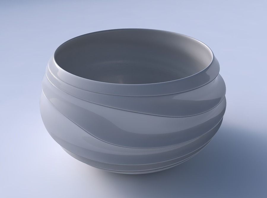 Bowl spheric twisted with distorted horizontal dents 3D print model_3