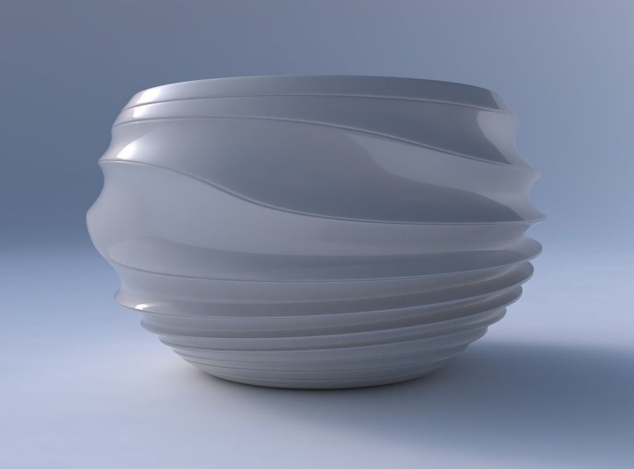 Bowl spheric twisted with distorted horizontal dents 3D print model_4
