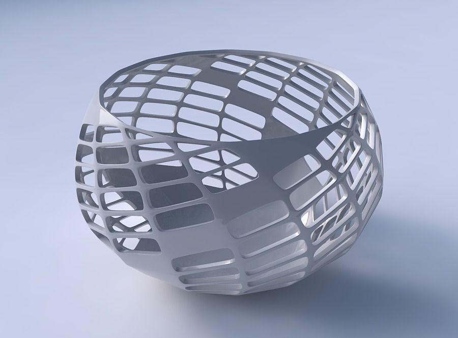 Bowl spheric twisted with diagonal grid lattice 3 3D print model_3