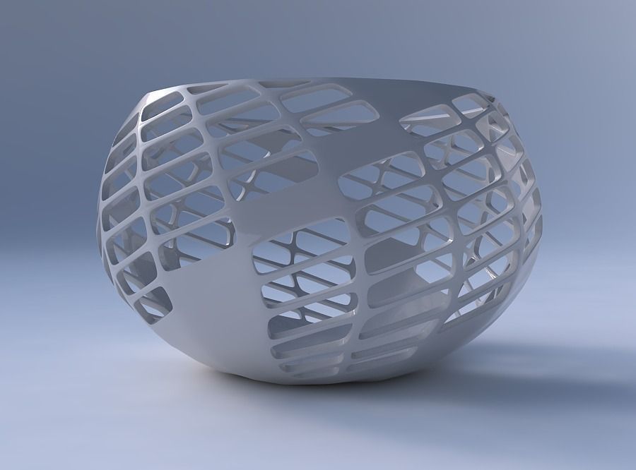 Bowl spheric twisted with diagonal grid lattice 3 3D print model_4