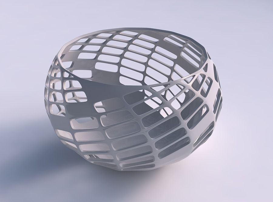 Bowl spheric twisted with diagonal grid lattice 3 3D print model_0