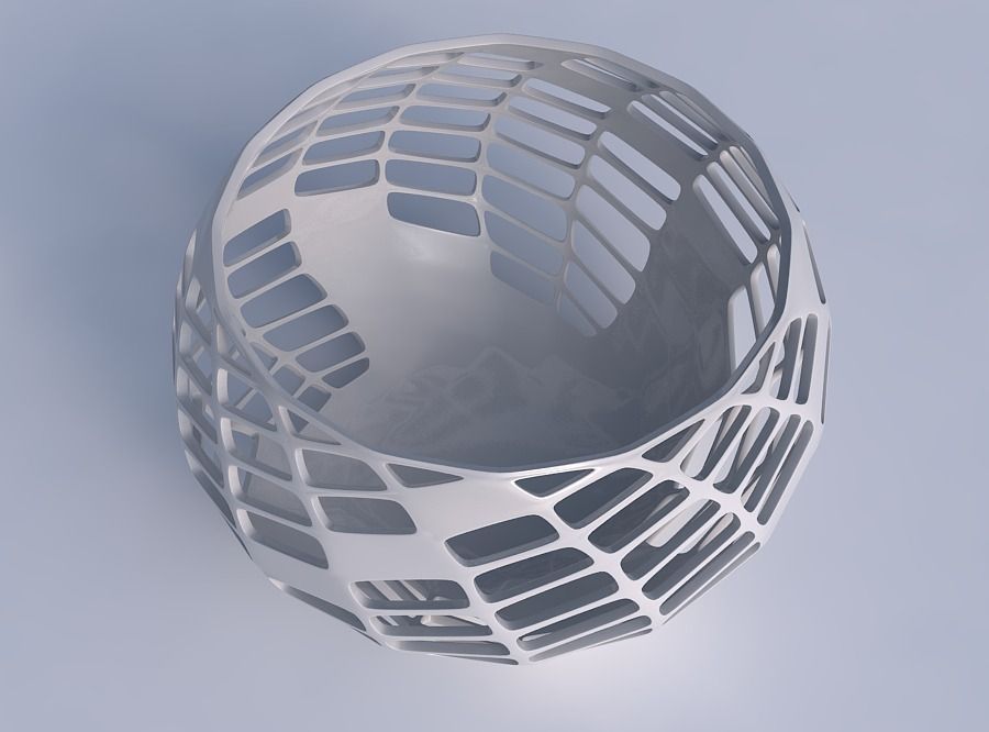 Bowl spheric twisted with diagonal grid lattice 3 3D print model_1