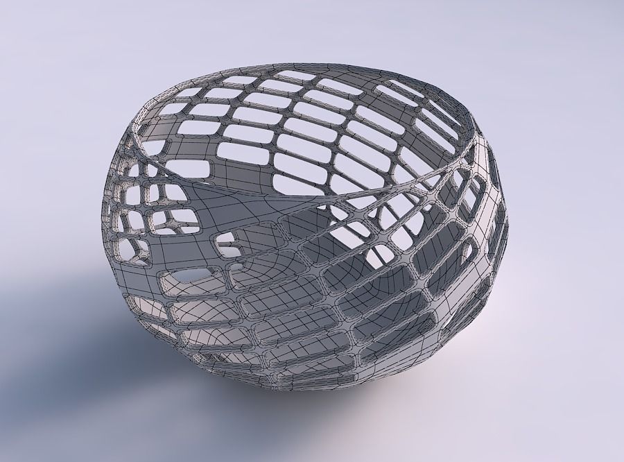 Bowl spheric twisted with diagonal grid lattice 3 3D print model_5