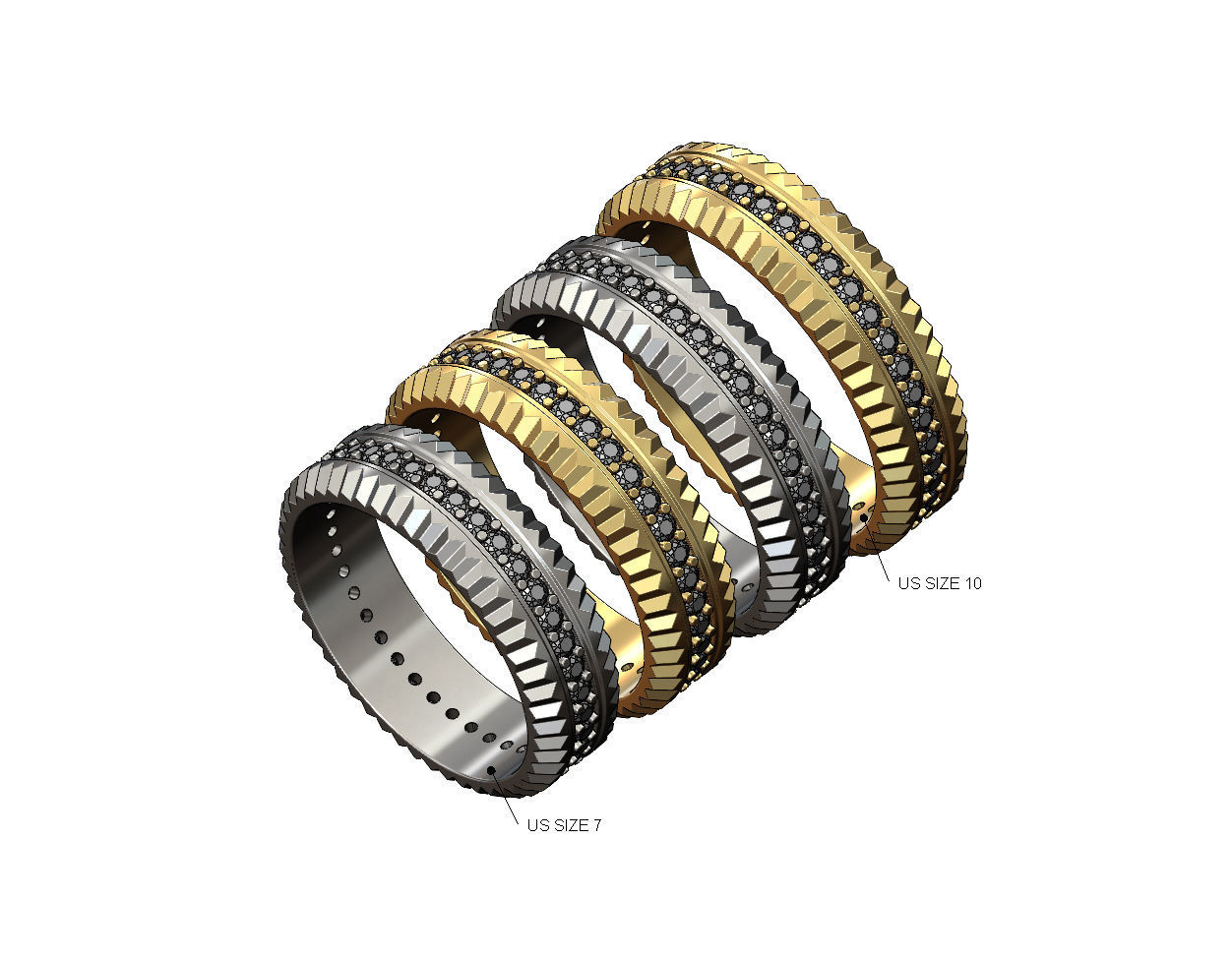 Fluted watch bezel diamond ring US size 7 to 10 3D print model_1
