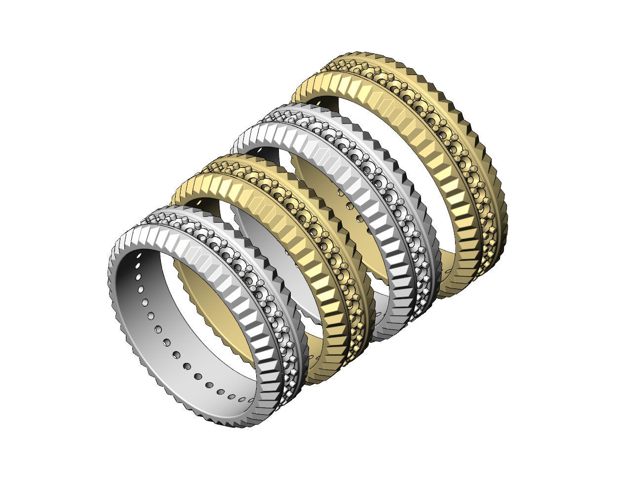 Fluted watch bezel diamond ring US size 7 to 10 3D print model_5