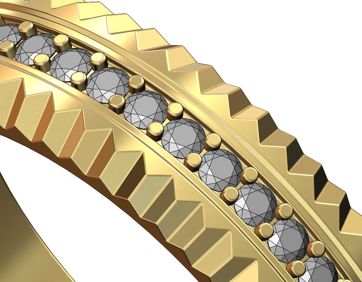Fluted watch bezel diamond ring US size 7 to 10 3D print model_4
