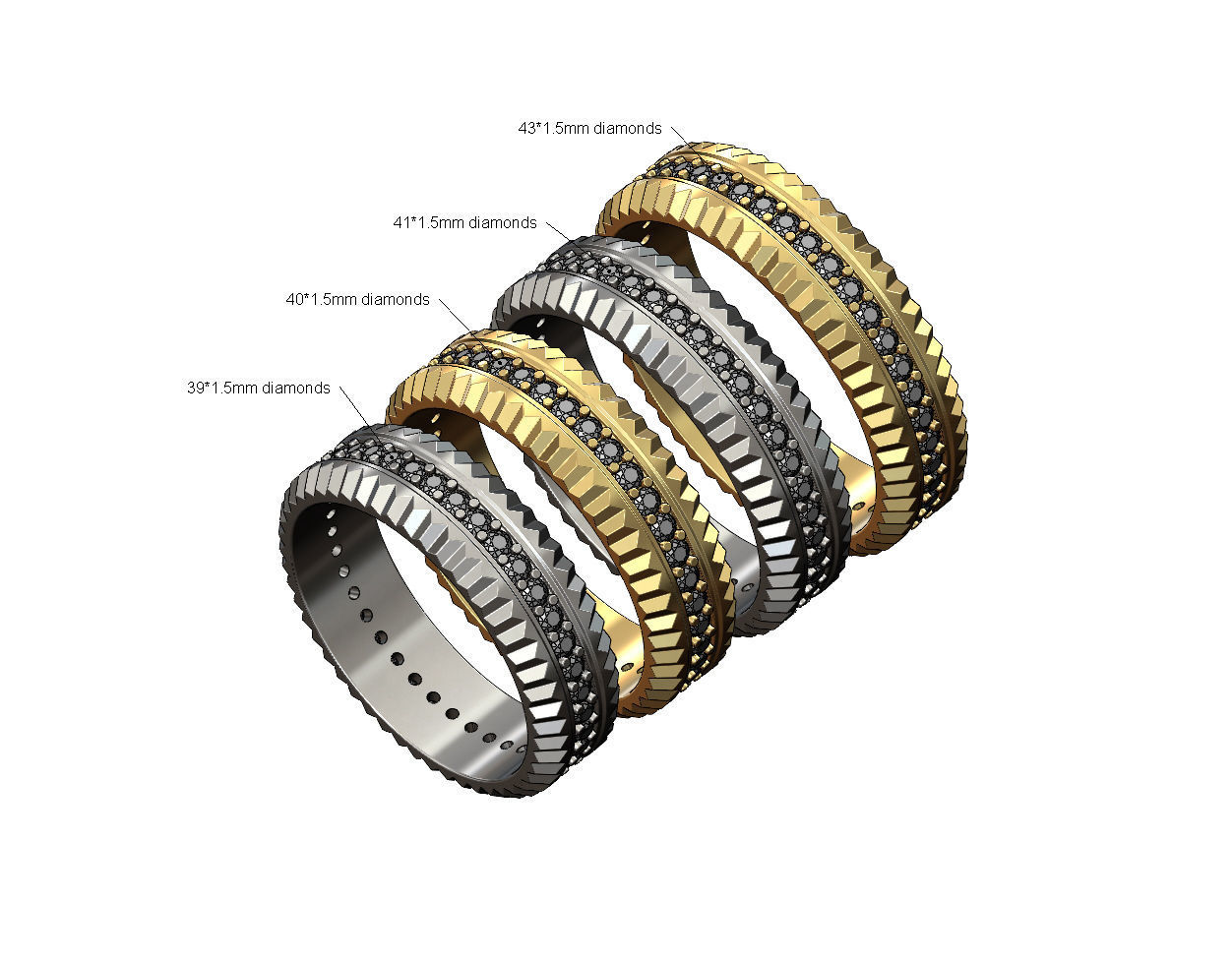 Fluted watch bezel diamond ring US size 7 to 10 3D print model_2