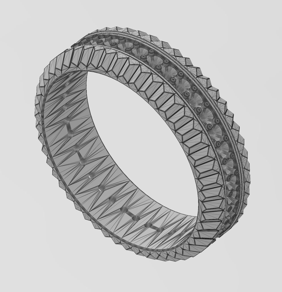 Fluted watch bezel diamond ring US size 7 to 10 3D print model_14
