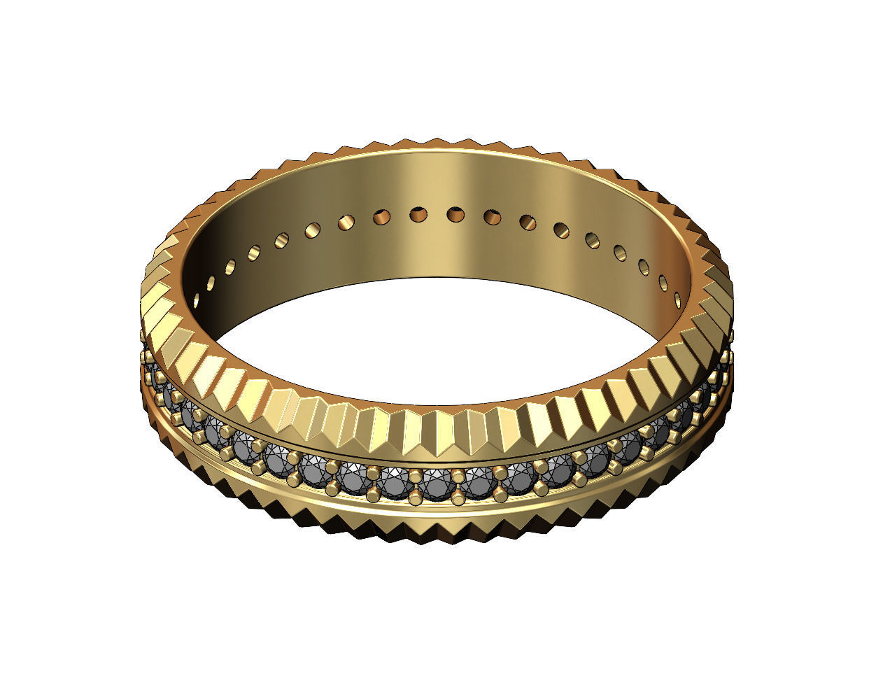 Fluted watch bezel diamond ring US size 7 to 10 3D print model_3