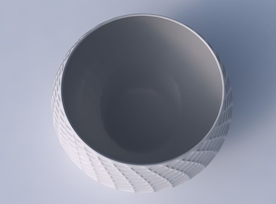 Bowl spheric twisted with diagonal grid dents 3D print model_2