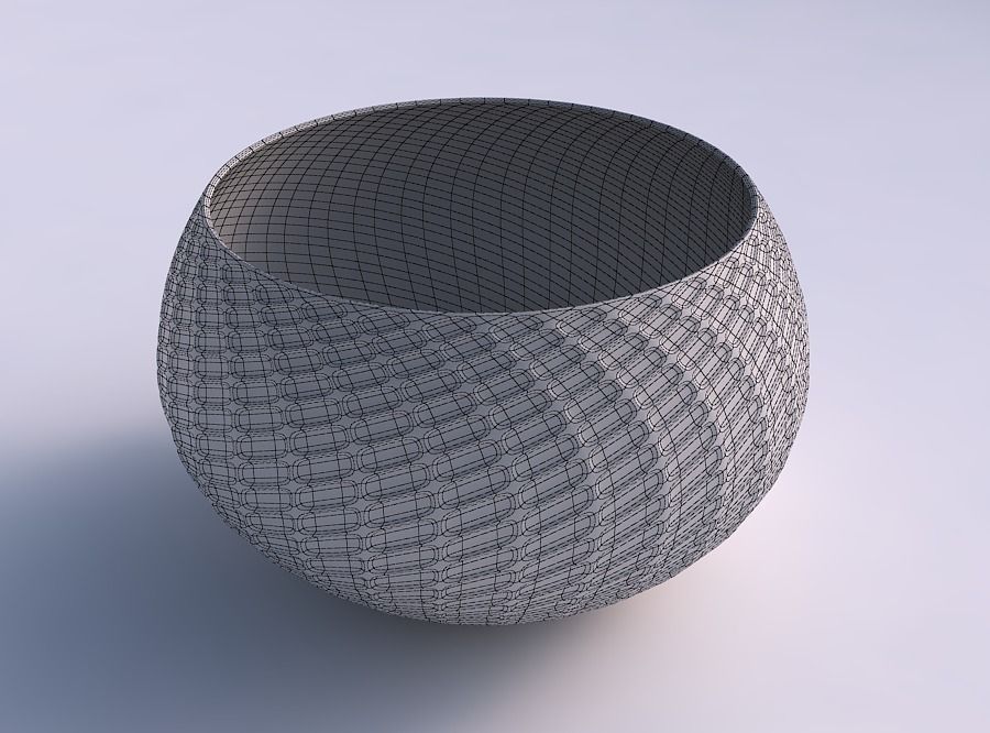 Bowl spheric twisted with diagonal grid dents 3D print model_5