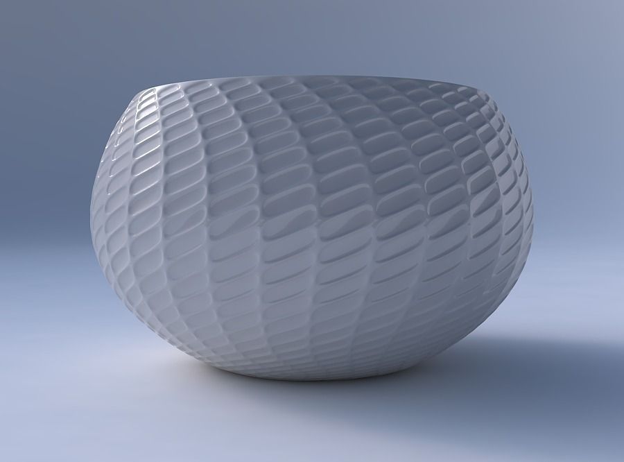 Bowl spheric twisted with diagonal grid dents 3D print model_4