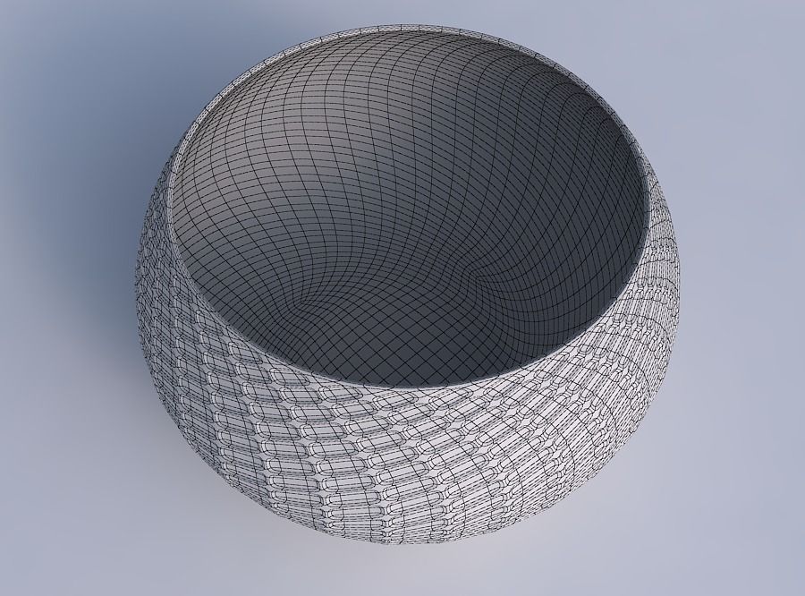Bowl spheric twisted with diagonal grid dents 3D print model_6
