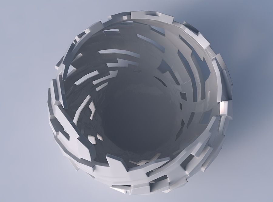 Bowl spheric twisted with cuts and bulges 3D print model_2