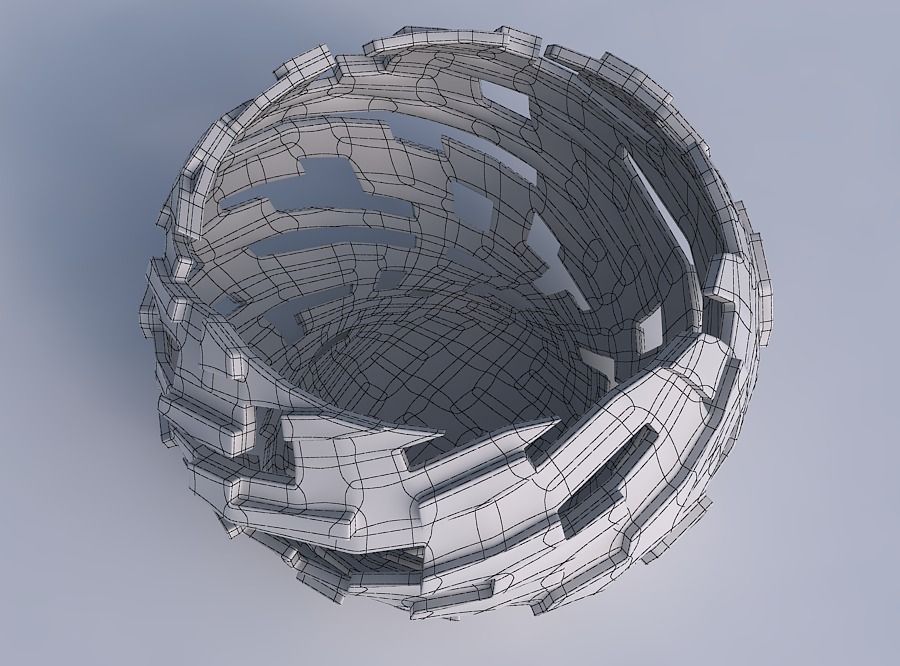 Bowl spheric twisted with cuts and bulges 3D print model_6