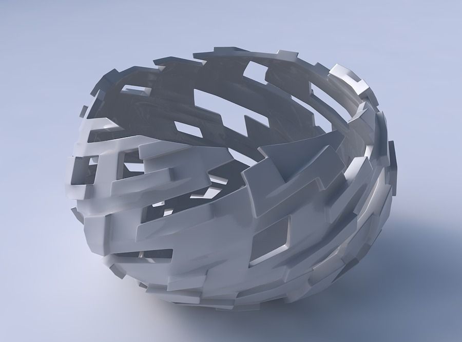 Bowl spheric twisted with cuts and bulges 3D print model_3