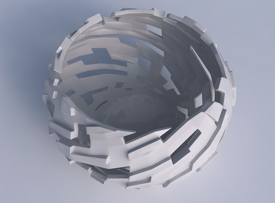 Bowl spheric twisted with cuts and bulges 3D print model_1