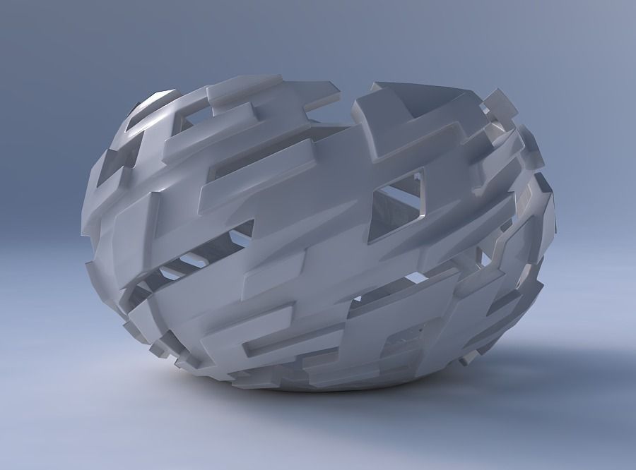 Bowl spheric twisted with cuts and bulges 3D print model_4