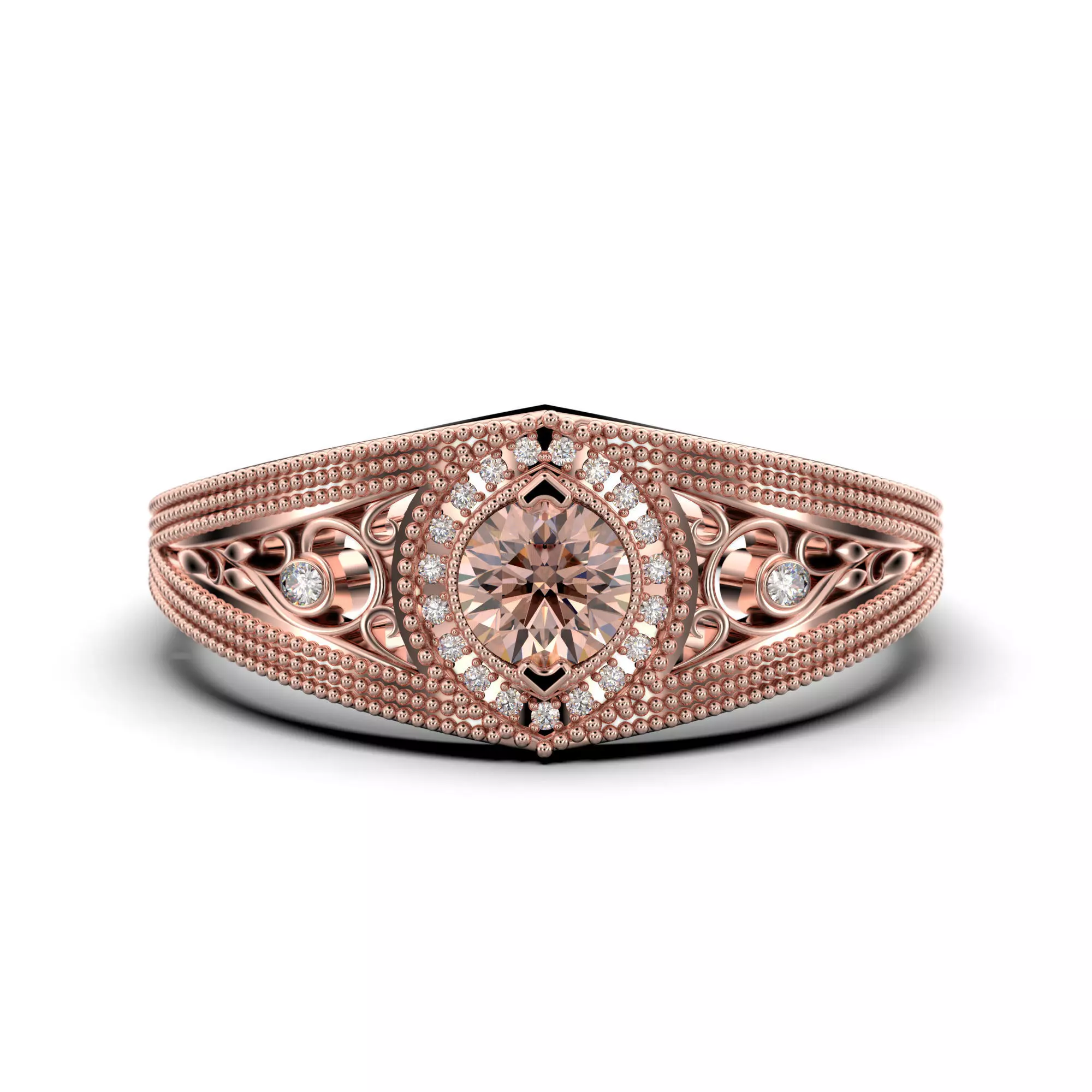 NazrulRing01 victorian filigree engagement ring in rose gold 3D print model
