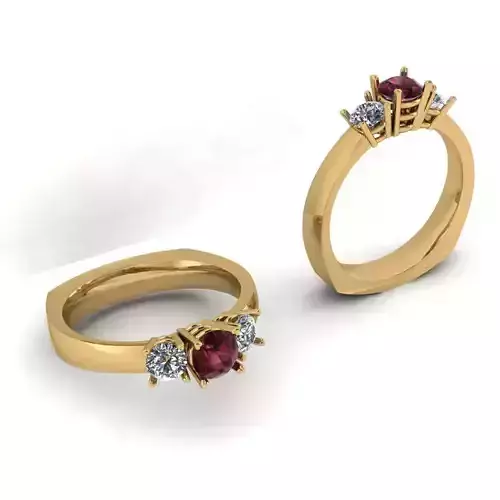 3d-model ring two gold rings with ruby stone and diamonds