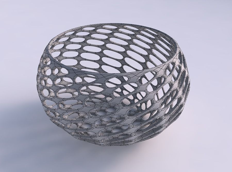 Bowl spheric twisted with bubble grid lattice 3D print model_5