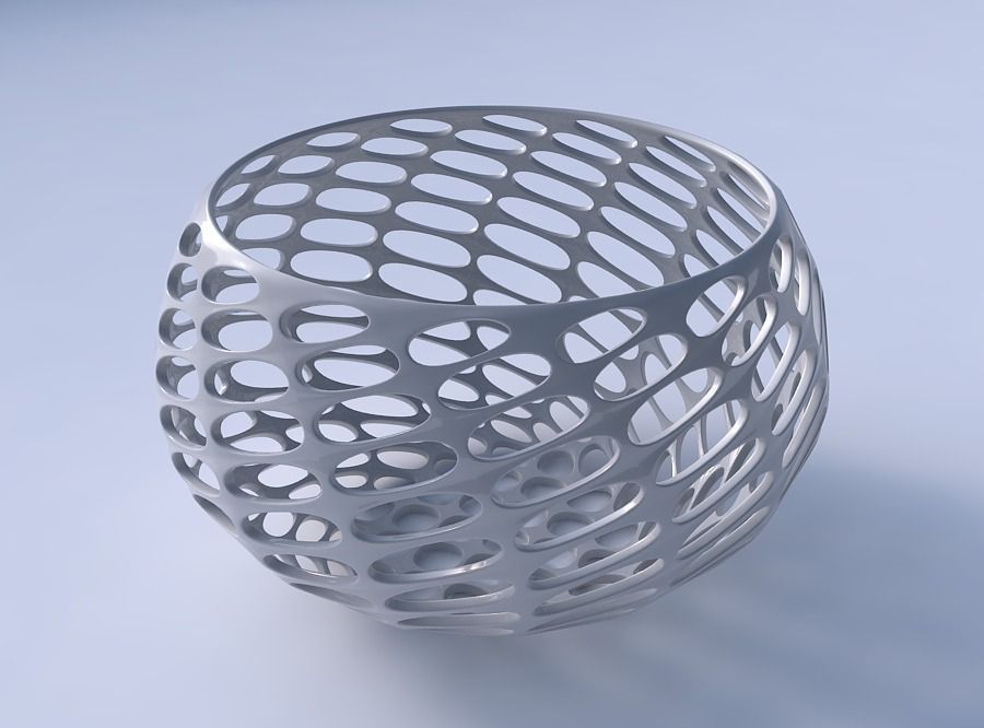 Bowl spheric twisted with bubble grid lattice 3D print model_3