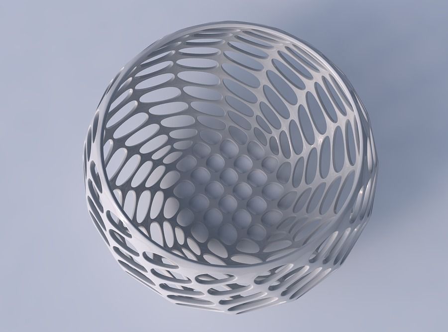 Bowl spheric twisted with bubble grid lattice 3D print model_2