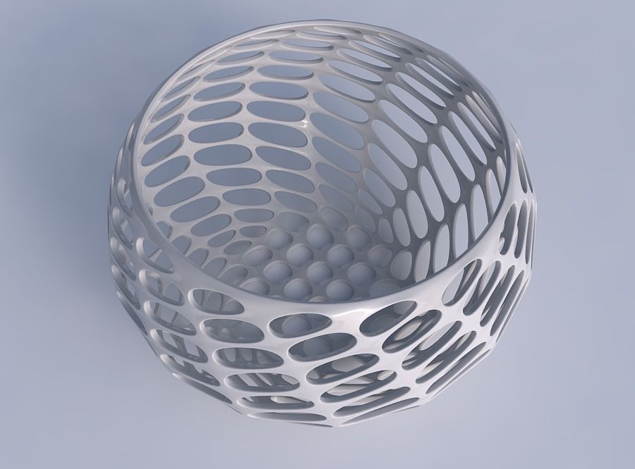Bowl spheric twisted with bubble grid lattice 3D print model_1