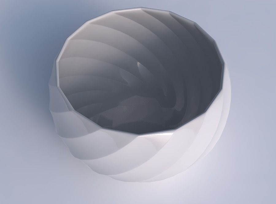 Bowl spheric twisted with bands uniform vertical 3D print model_1